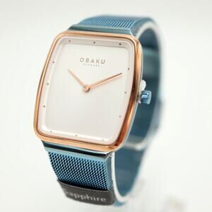 Obaku Tern Lillie Women 27mm Slim Sapphire Crystal Watch Blue Metal Mesh NEW